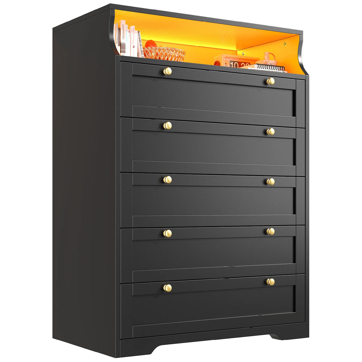 EnHomee 5 Drawer Dresser With LED Lights And Shelves