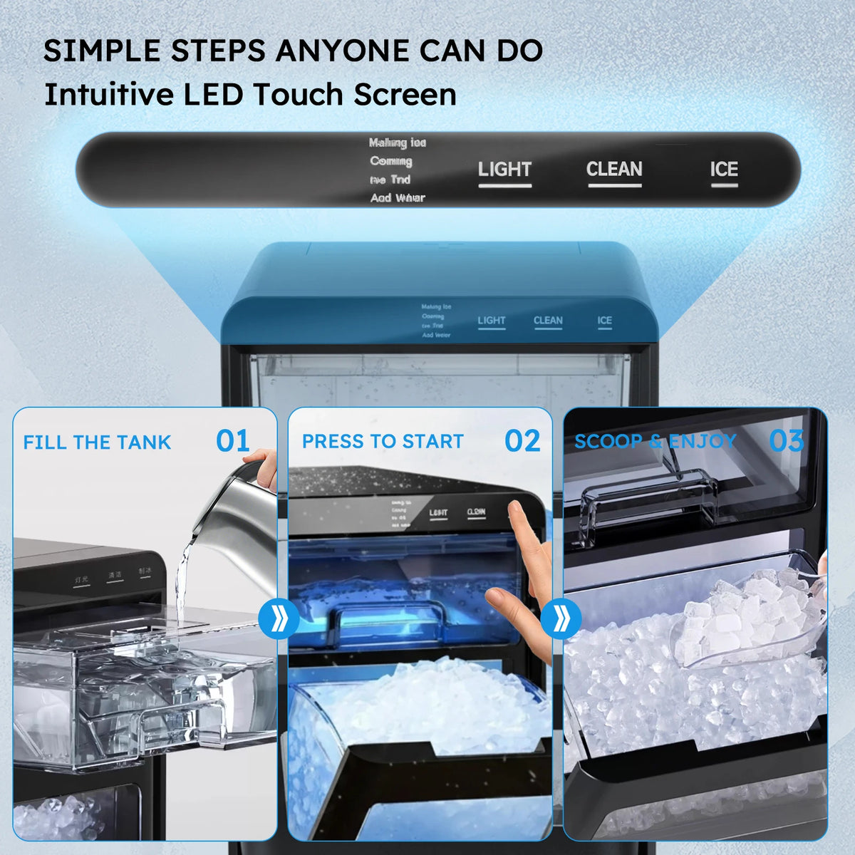 SHICUO Nugget Ice Maker Countertop 44 Lbs Daily Self Cleaning