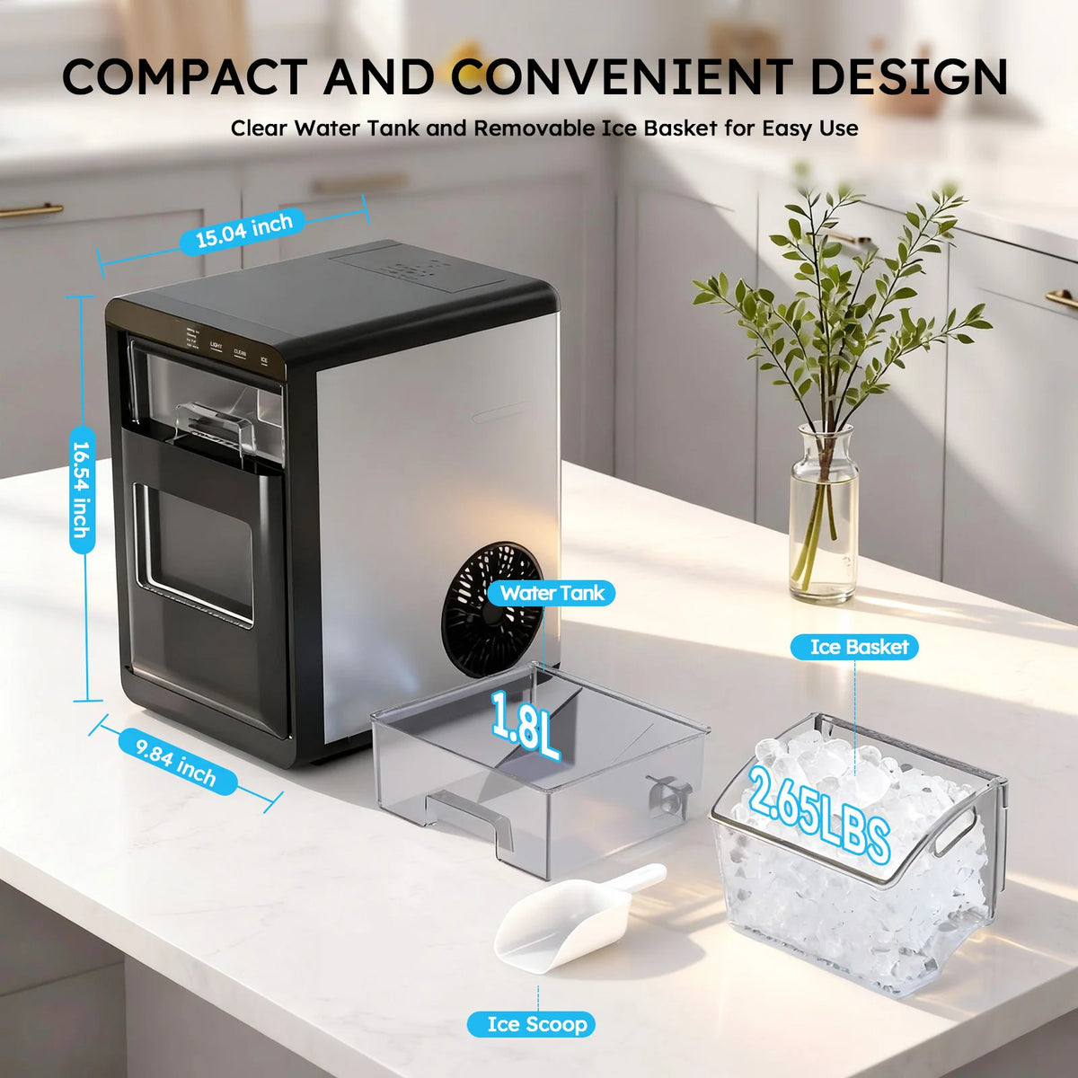 SHICUO Nugget Ice Maker Countertop 44 Lbs Daily Self Cleaning