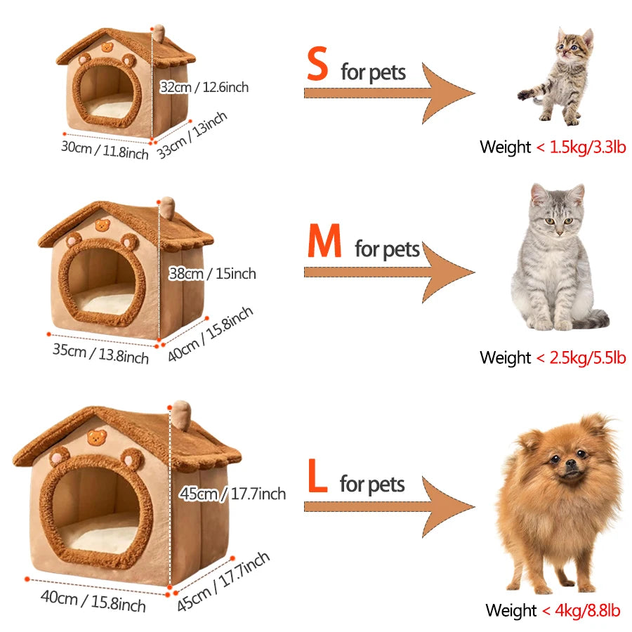 Foldable Pet House With Removable Washable Cover For Small Pets
