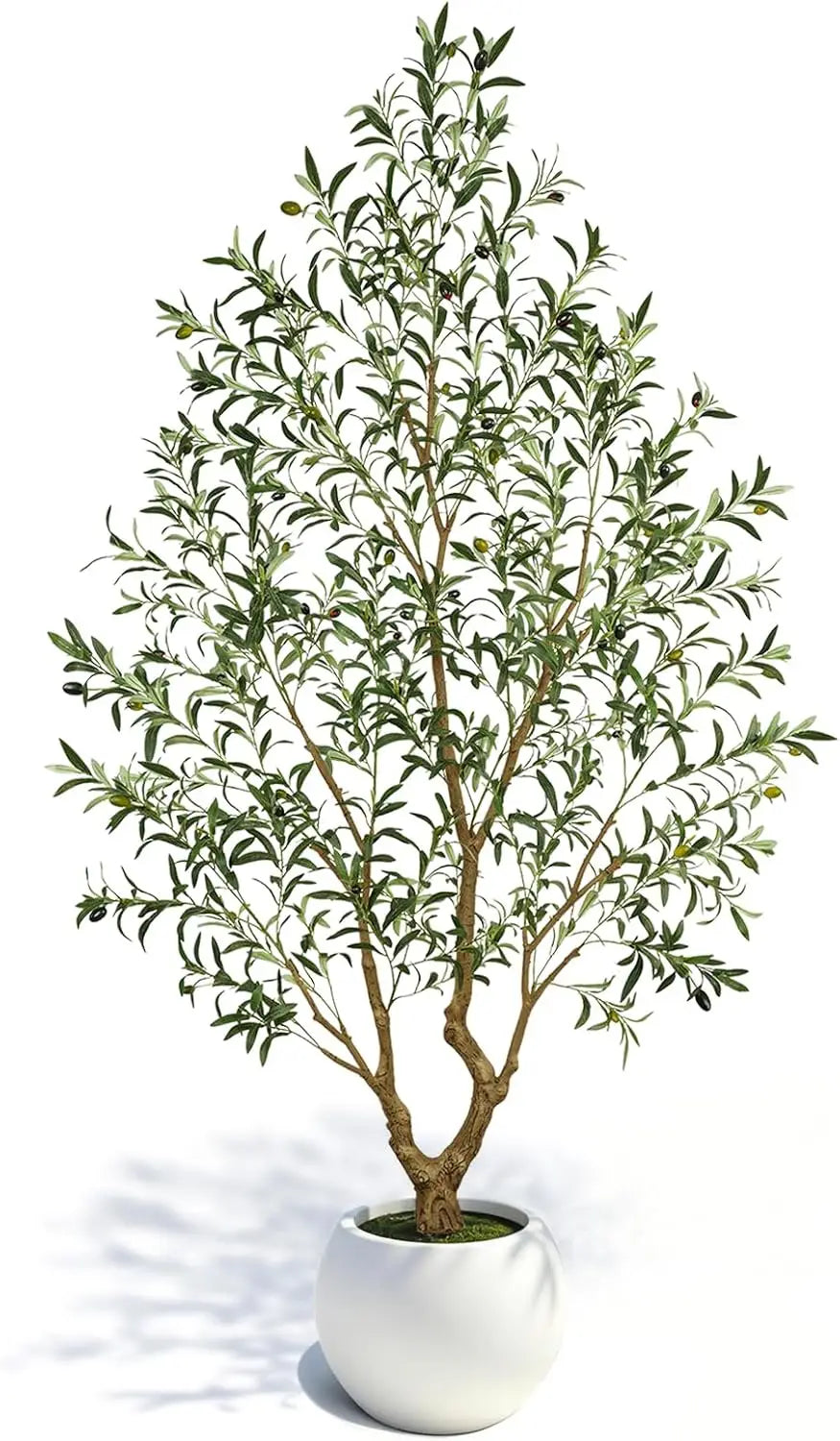 8FT Artificial Olive Tree Indoor with White Round Planter Full Shape Faux Olive Plant PE Leaves Plastic Trunk Decor for Living Room Office