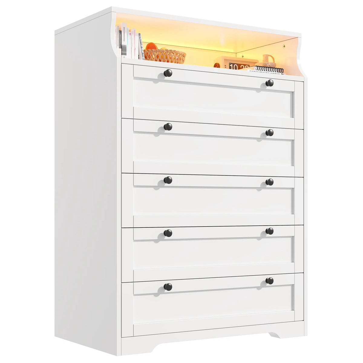 EnHomee 5 Drawer Dresser With LED Lights And Shelves