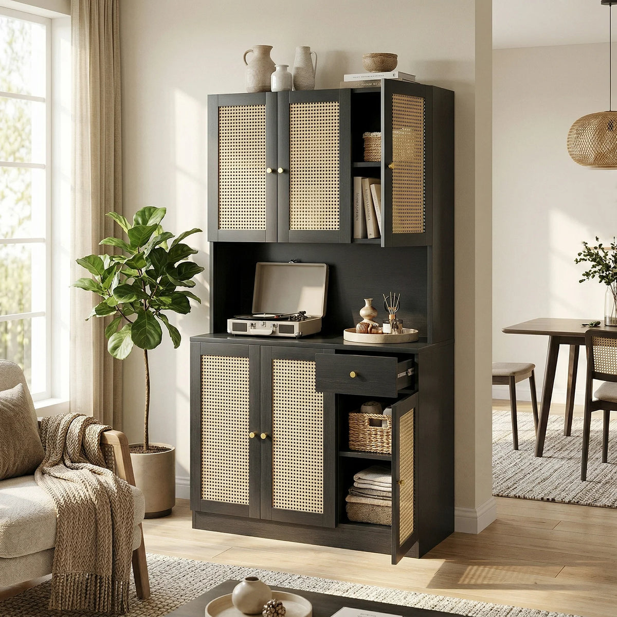 70.87 Inch Modern Tall Storage Cabinet with Countertop Soft Close Doors for Kitchen Living Room Dining Room Entryway Cabinet