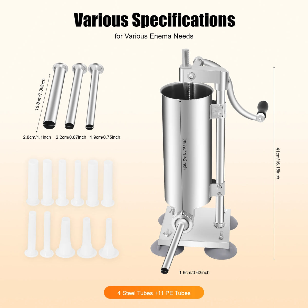 3L/6lbs Manual Sausage Stuffer, Home Use Vertical Sausage Filler Machine with 6 Different Inner Diameter Tubes