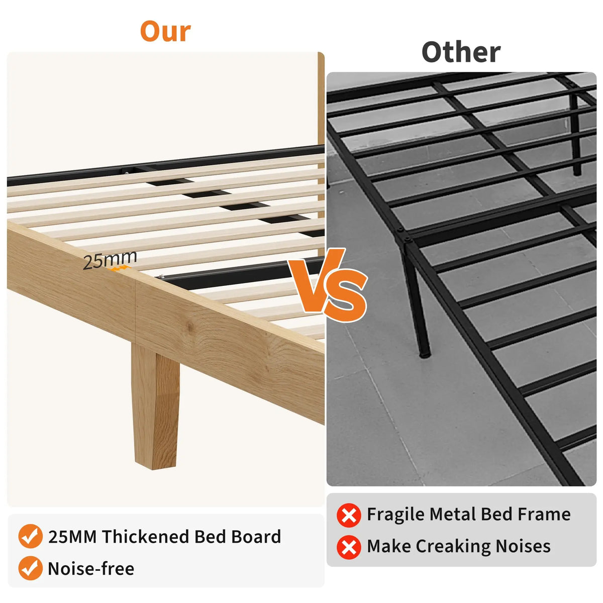 Boho Style Rattan Bed Frame with Natural Headboard & RGB LED Lights - Storage Headboard, Plain Wood Platform, Noise-Free Slats, No Box Spring Needed - Full