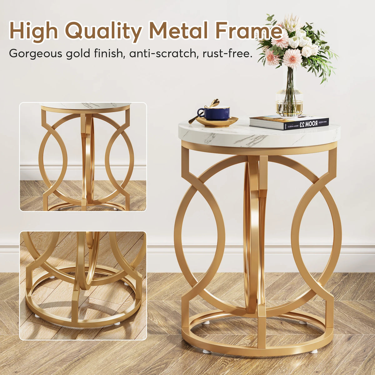 Tribesigns Modern Round End Table Thick Wood Top O-Shaped Base
