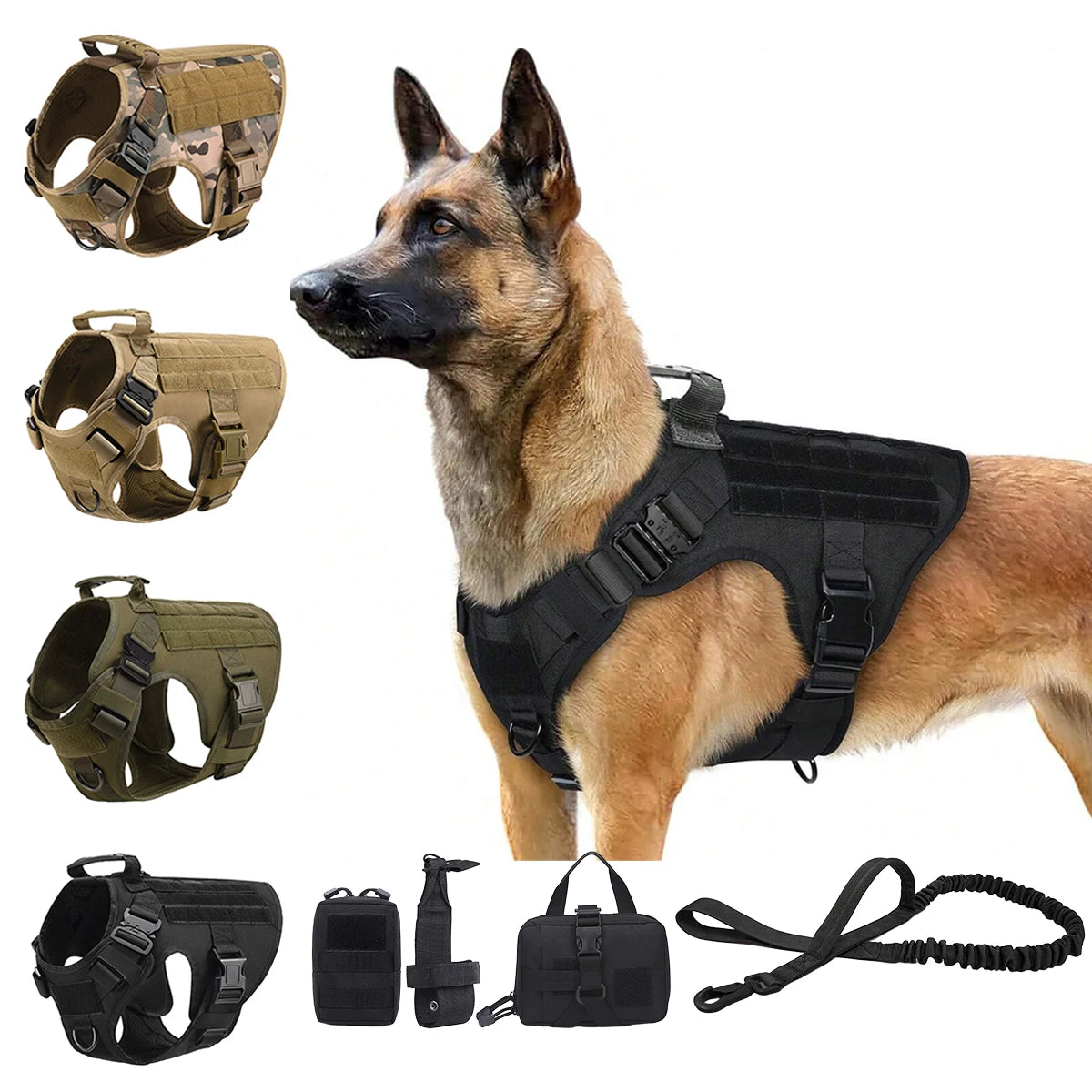 Tactical Dog Harness With MOLLE Pouches For Medium Large Dogs