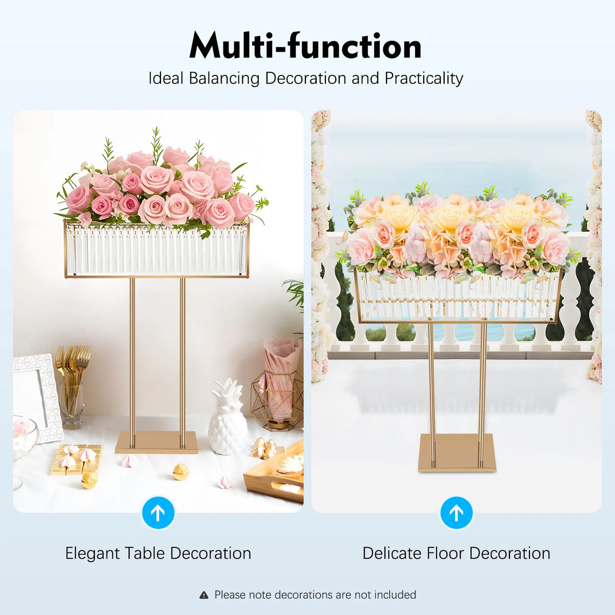 70*90cm Pretty Crystal Wedding Flower Stand Crystal Flower Holder Iron&Crystal Stable Wedding Flowers Frame 8-10kg Clear, Gold