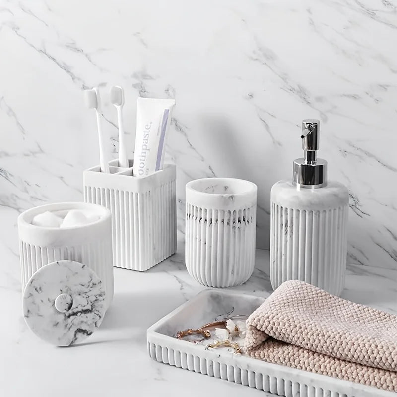 Matte Black Bathroom Accessories Set – Glass Soap Dispenser, Toothbrush Holder & Resin Tray for Modern Sink Counter Decor