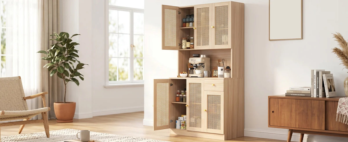 70.87 Inch Modern Tall Storage Cabinet with Countertop Soft Close Doors for Kitchen Living Room Dining Room Entryway Cabinet