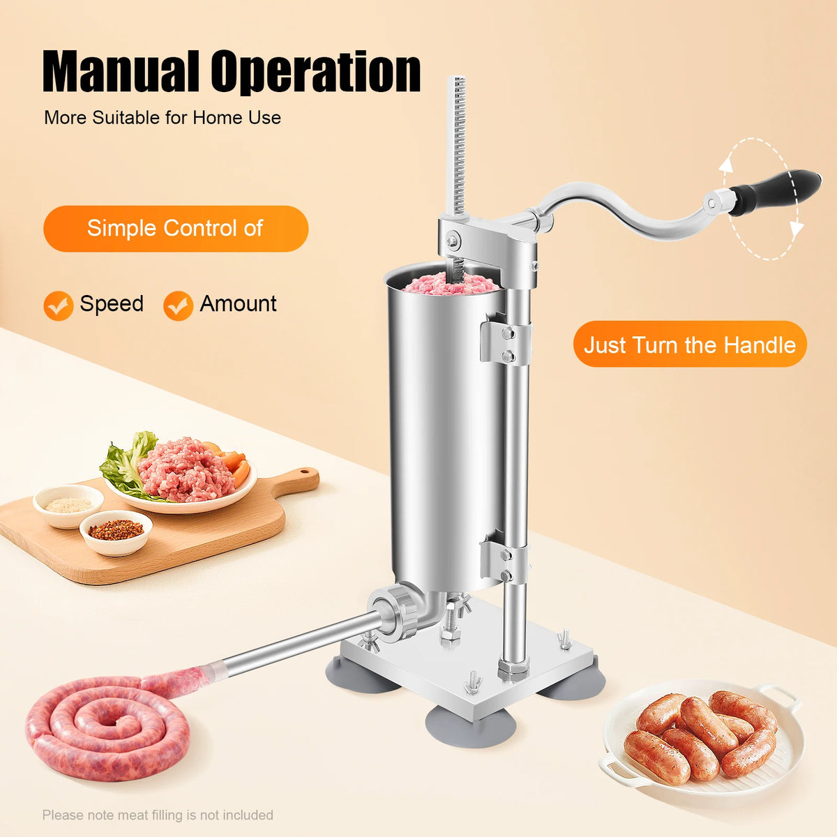 3L/6lbs Manual Sausage Stuffer, Home Use Vertical Sausage Filler Machine with 6 Different Inner Diameter Tubes