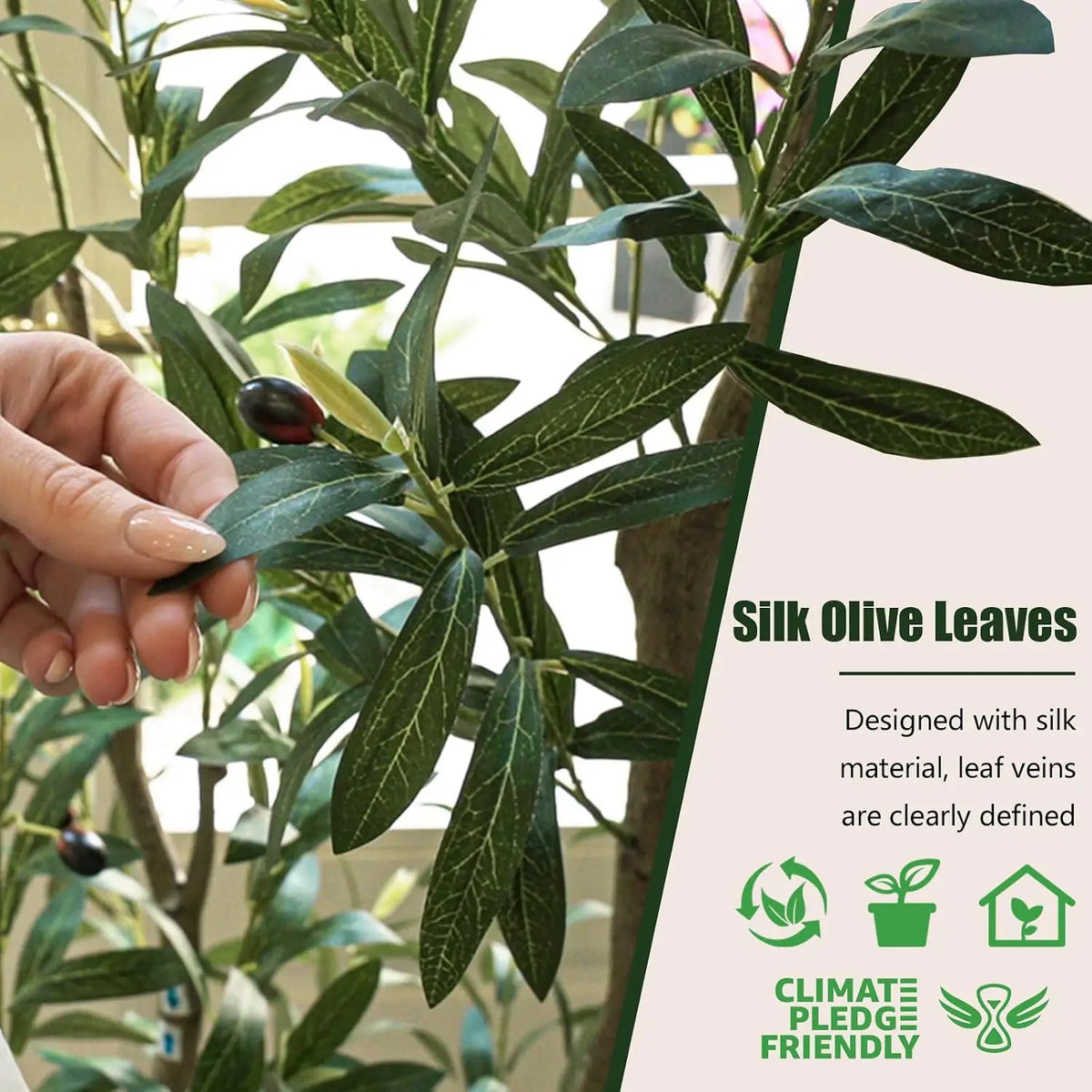 8FT Artificial Olive Tree Indoor with White Round Planter Full Shape Faux Olive Plant PE Leaves Plastic Trunk Decor for Living Room Office