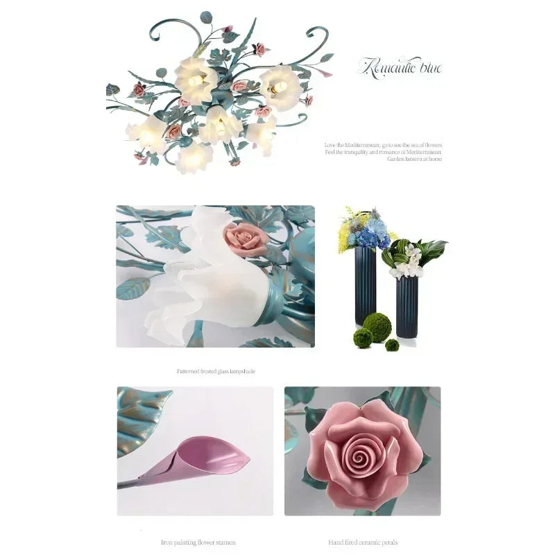Winfordo Pastoral Style Ceiling Lamp Rose Flower LED Lighting