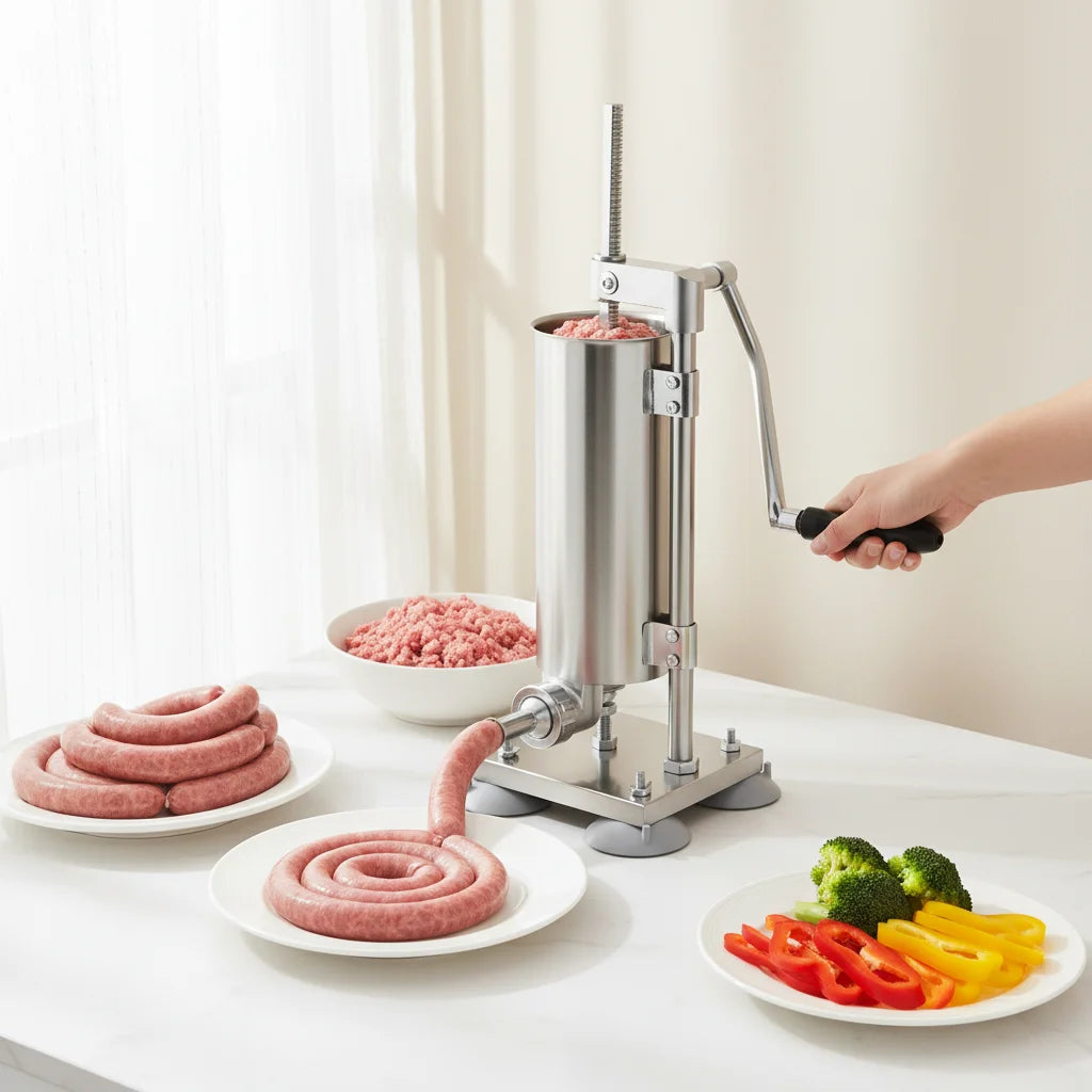 3L/6lbs Manual Sausage Stuffer, Home Use Vertical Sausage Filler Machine with 6 Different Inner Diameter Tubes