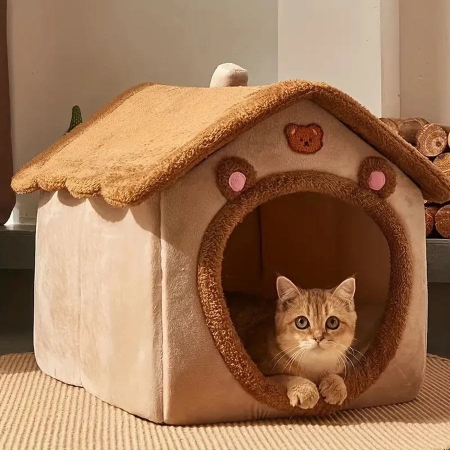 Foldable Pet House With Removable Washable Cover For Small Pets