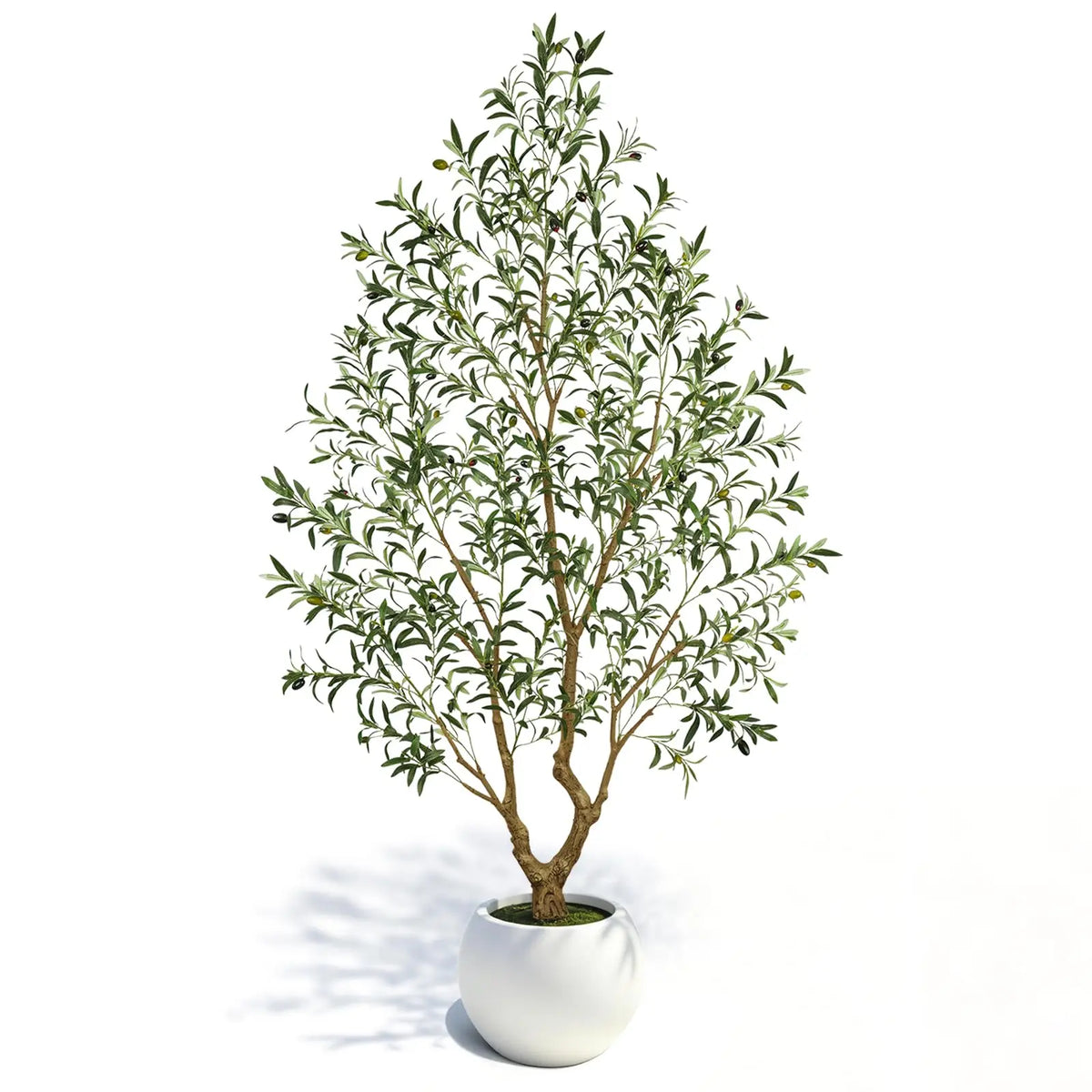 8FT Artificial Olive Tree Indoor with White Round Planter Full Shape Faux Olive Plant PE Leaves Plastic Trunk Decor for Living Room Office