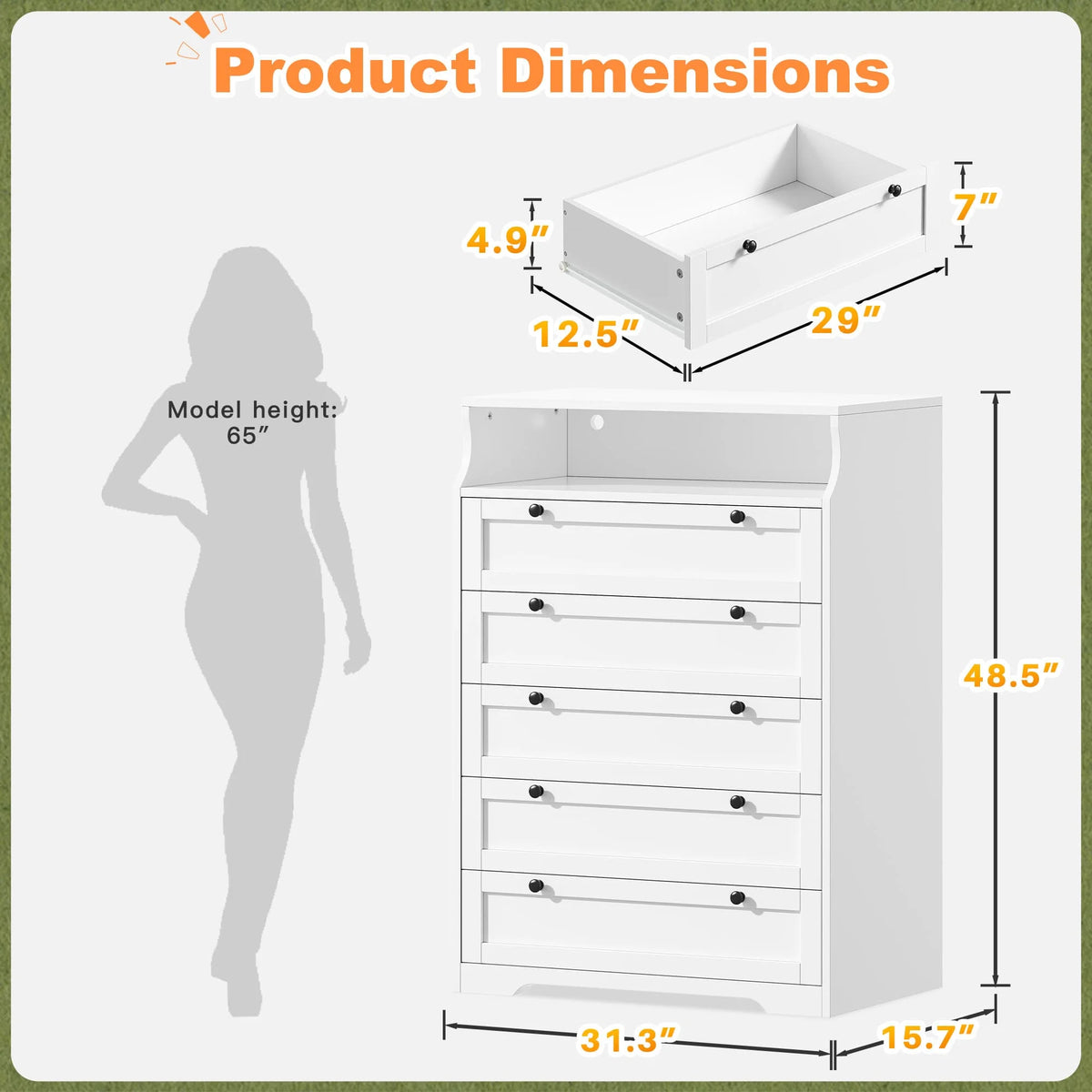 EnHomee 5 Drawer Dresser With LED Lights And Shelves